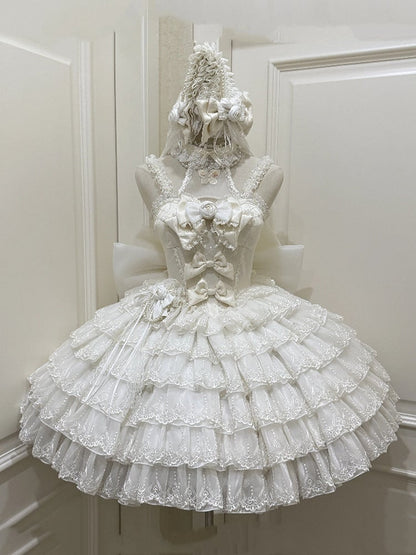 Neckholder-Kleid in Beige mit Lolita-Ausschnitt und Balletcore-Prinzessin Sweetheart