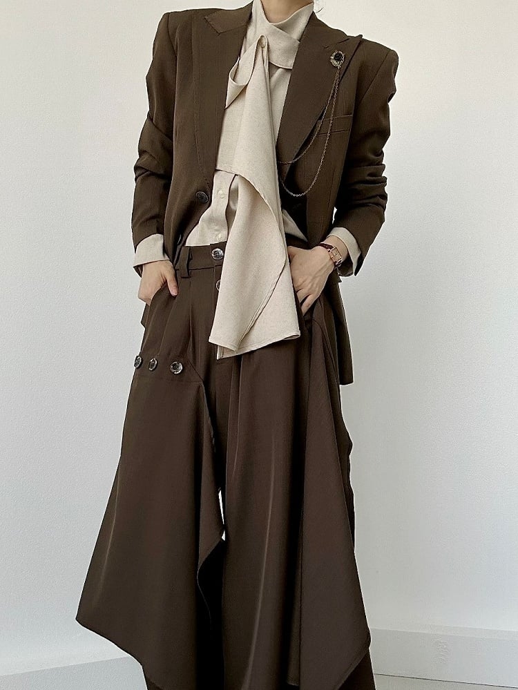 Vintage Tailored Unisex Collar Fit Coffee Notched Blazer Ouji with Lolita