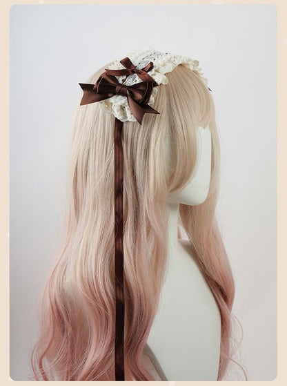 Sweet Lolita Coffee Bows Ruffled Lace Trim Hairband