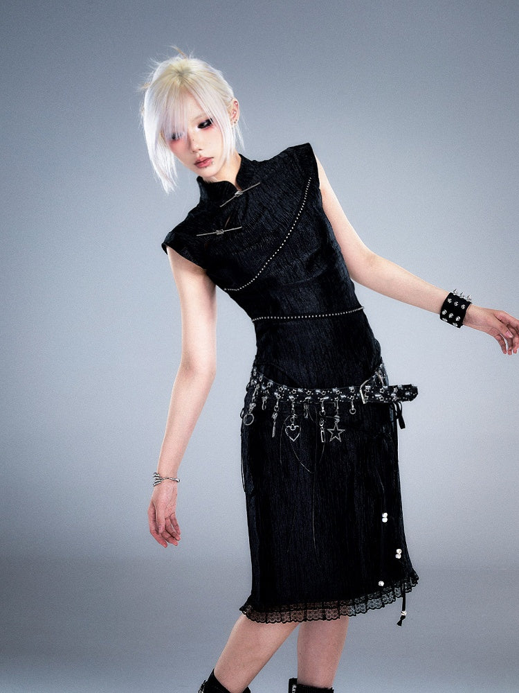 Y2K Black StarHeart-shaped Decoration Belt Denim