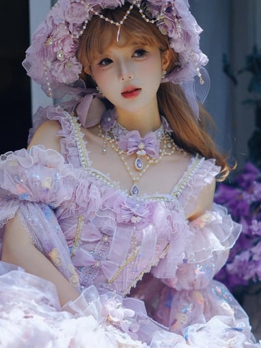 Decorated Details Bow Chain Bead Purple Necklace