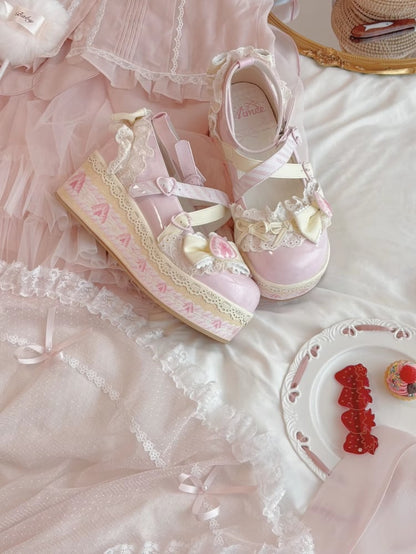 Strawberry Shoes Sweet Lolita Pink Cake Jane Mary Platform Cheese