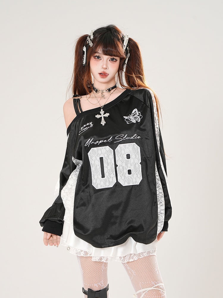 Embroidery Asymmetrical Neckline Butterfly