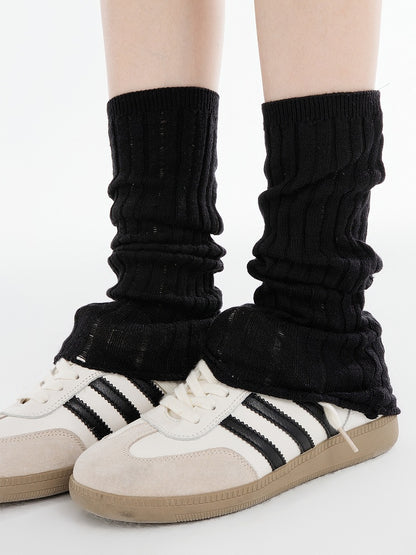 Ultra-Thin Leg Warmers Gray/Creamy White/Black Knitted Striped 35CM Vertical