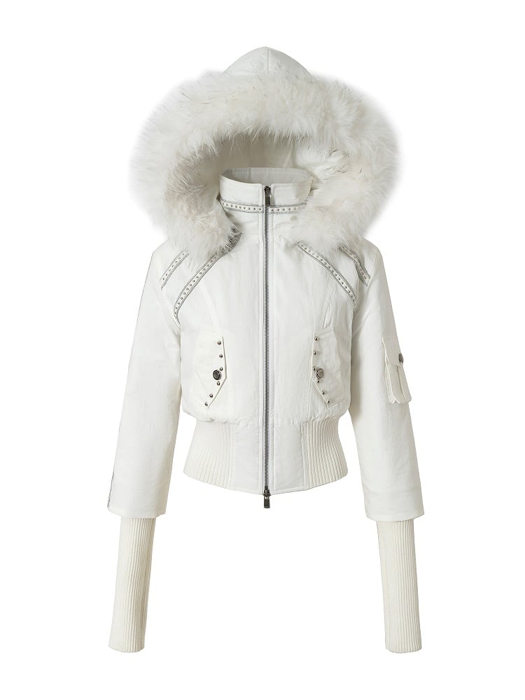 Hoodie Placket Two-Way Wasteland White Knitted Jacket Sleeves with Zip Punk
