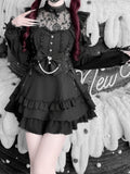 Jirai Kei Black Floral Lace Dress Set with Shorts, Bow Tie, Bead Chain & Hairclips - Jiuniang Cherry