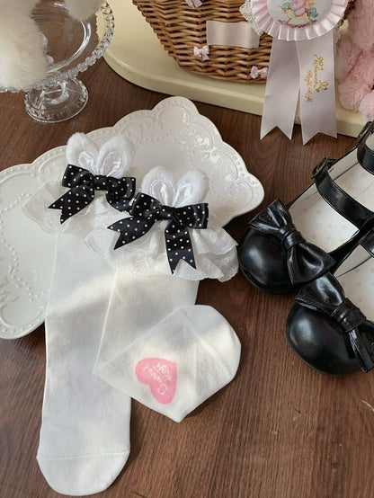 with Bunny Lolita Socks Polka-dot Calf and Bow Ears White
