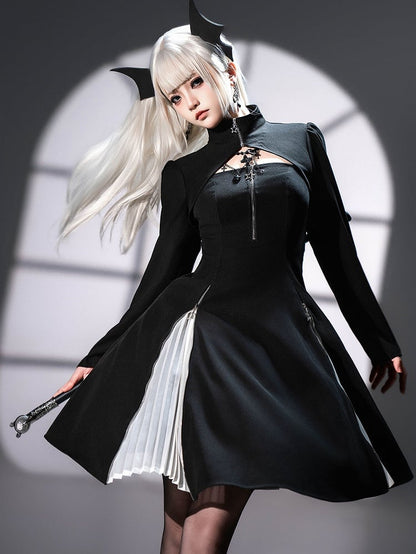 + JSK Sleeves Top Slim Black Cropped Long Lolita Dress Fit Gothic Waist