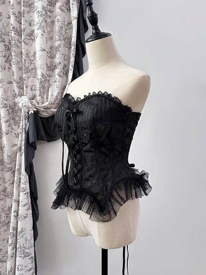 Gothic Schwarzes Korsett-Oberteil mit Stäbchen Lolita