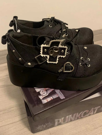 Platforms Denim Punk Black Details with Studded