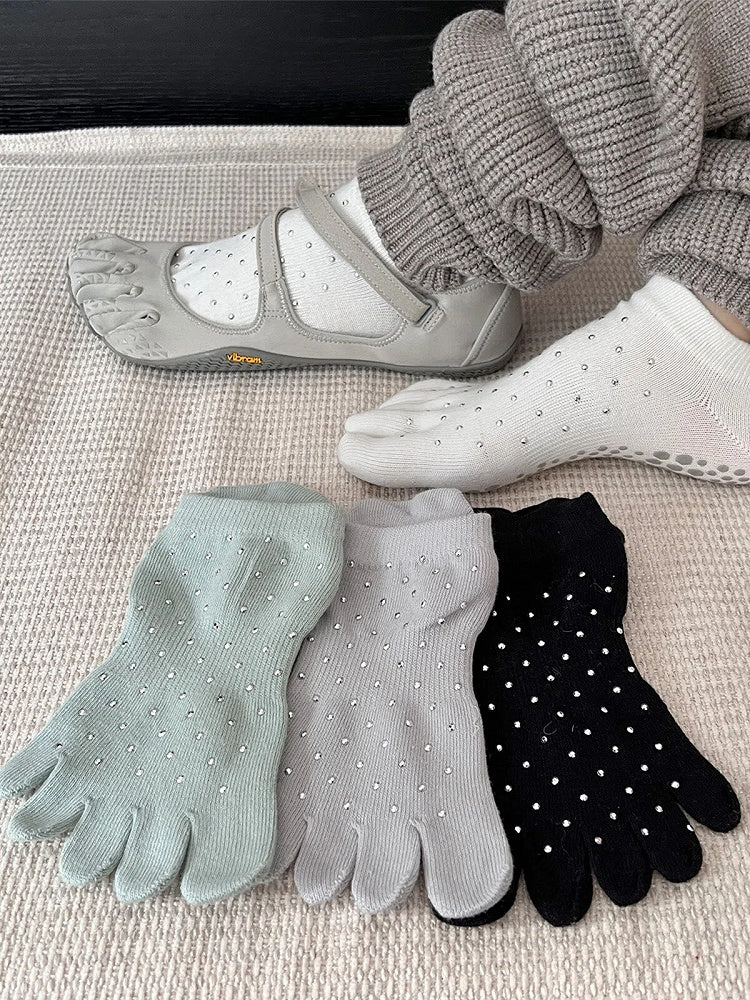 Socks Five-Toe Ankle Rhinestone-Embellished (5 Colors)