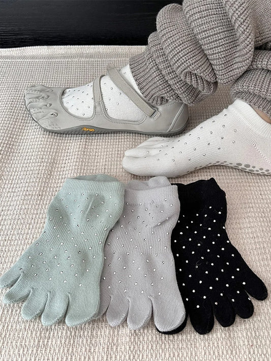 Socks Five-Toe Ankle Rhinestone-Embellished (5 Colors)