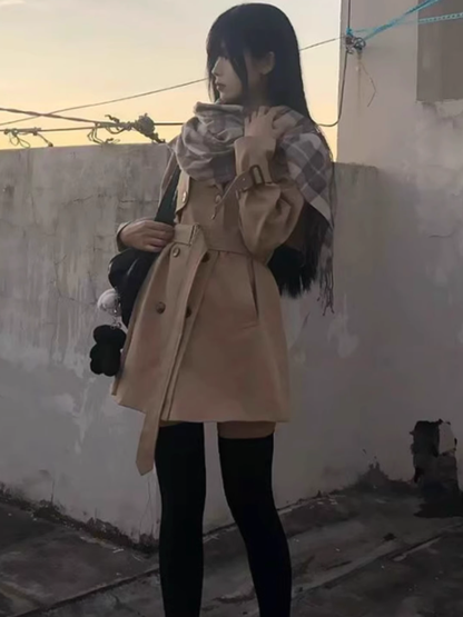 Taille JK Mantel Gürtel Uniform Graben Schwarz/Khaki Mit