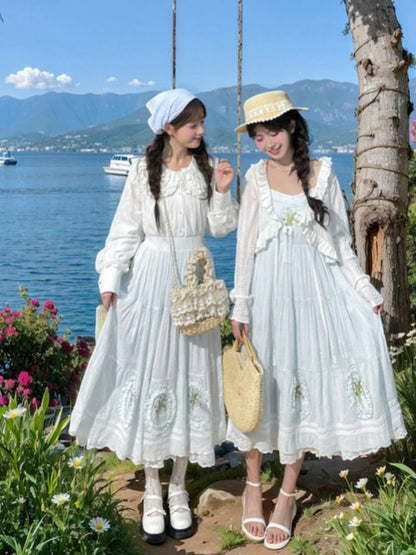 Skirt Light Blue Lily-of-the-Valley Embroidered Lace Trim Cutton