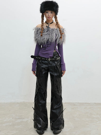 Haut à épaules dénudées - Détail violet encolure style punk brut