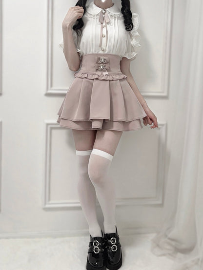 Jirai Peter with Shoulder Collar Bow Kei Blouse Tie Pan Cutout Trim White Lace