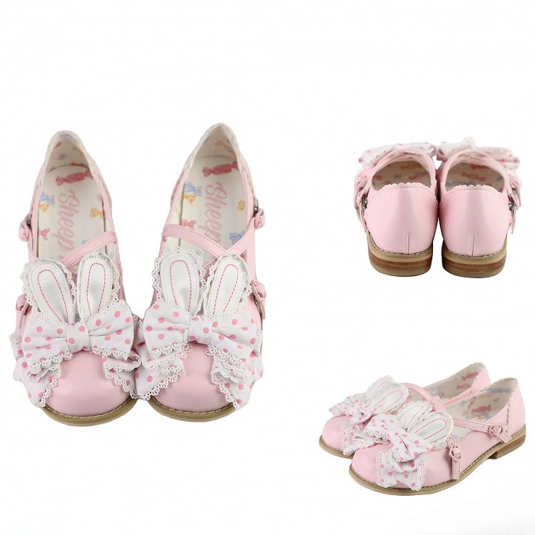 Ohr Crisscross bei PinkWhite Top Muster Bunny Polka-dot Schuhe Design Bow Lolita