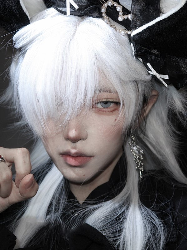 With Length 64CM White Full Wig Bangs
