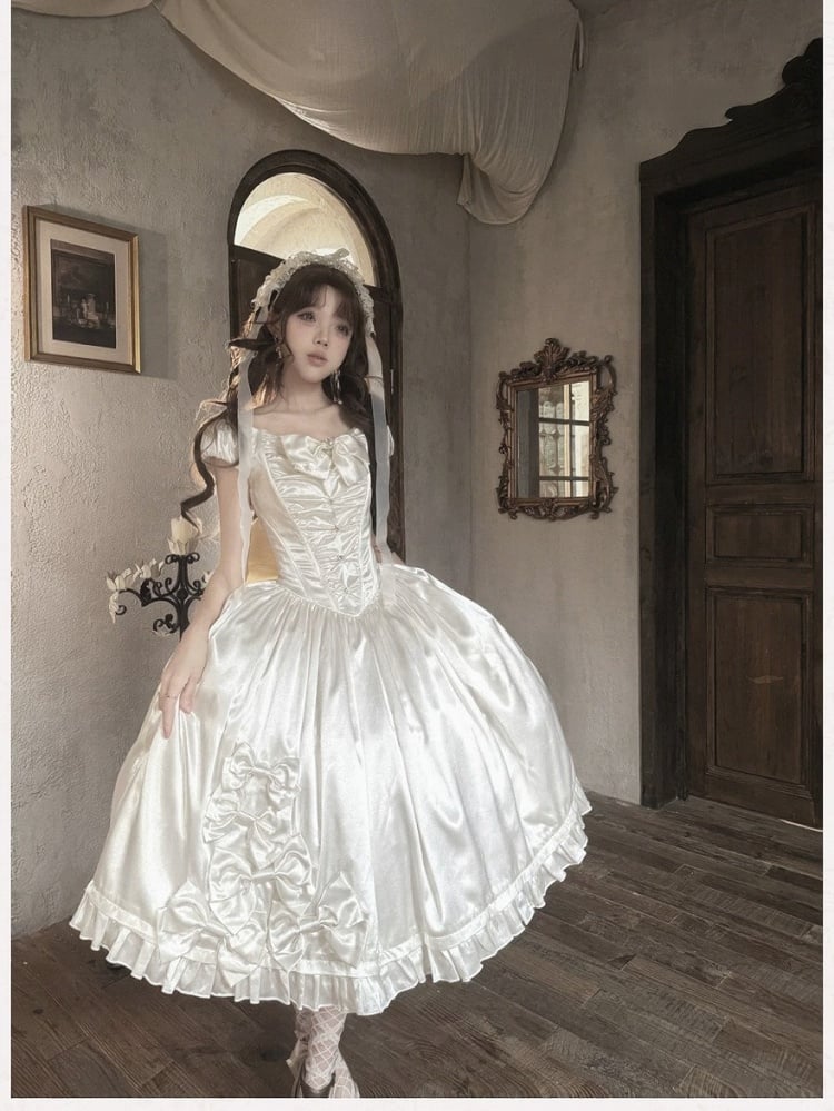 Classic White Lace Butterfly Lolita One-Piece - Snow Lolita