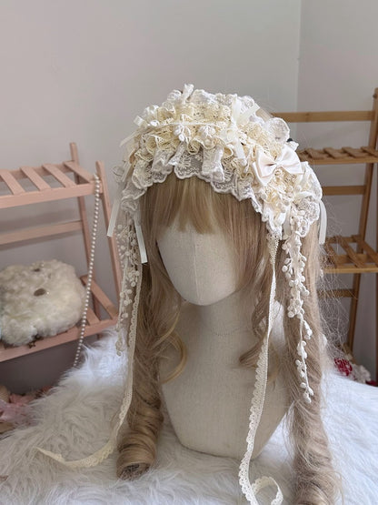 Design Lace Details Beige Hairband Bow