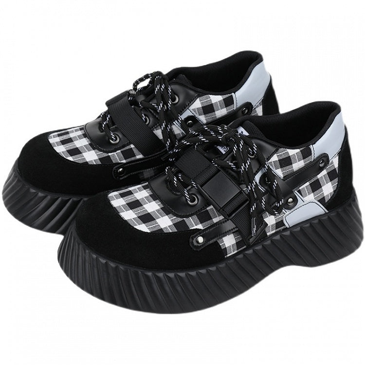 Closure Lace-up with Pattern Punk Platforms Plaid Black