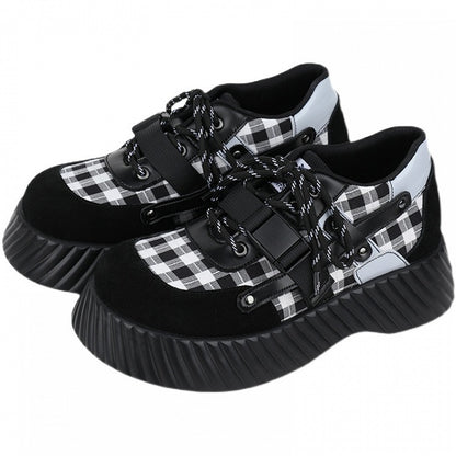 Closure Lace-up with Pattern Punk Platforms Plaid Black