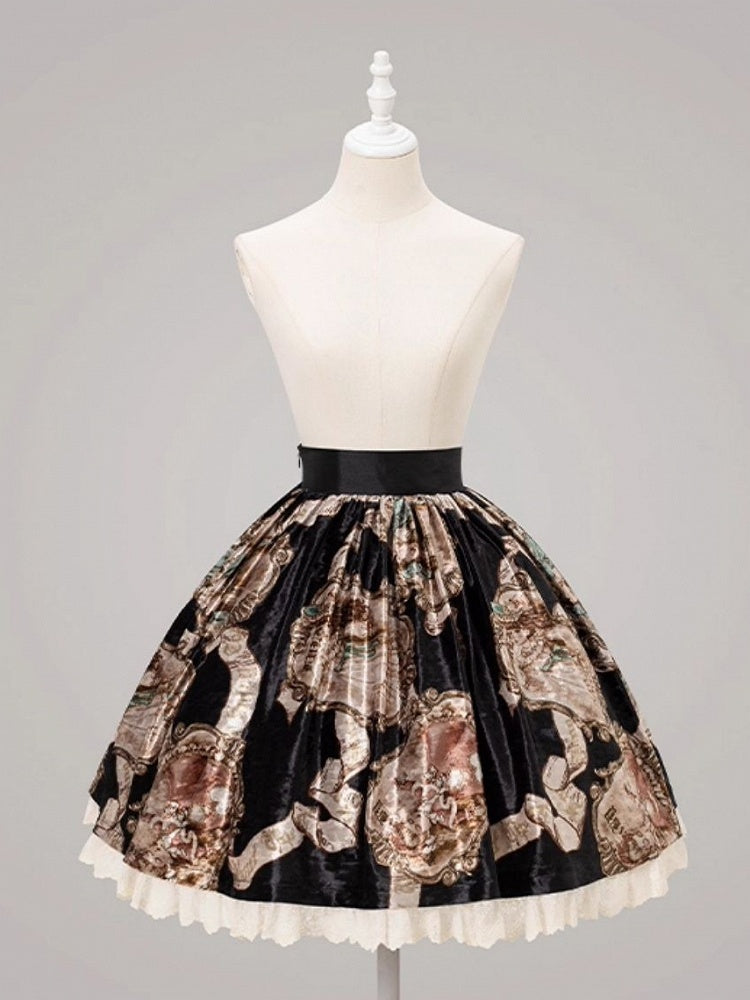 Black Baroque Print Skirt Lolita Elegant Classic