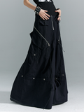 Black A-Line with Buckles Punk Pockets Metal Skirt Zippered