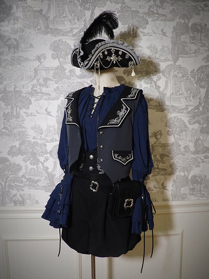 Shorts Lolita Ouji Straps Waist Black Corset with Belt High