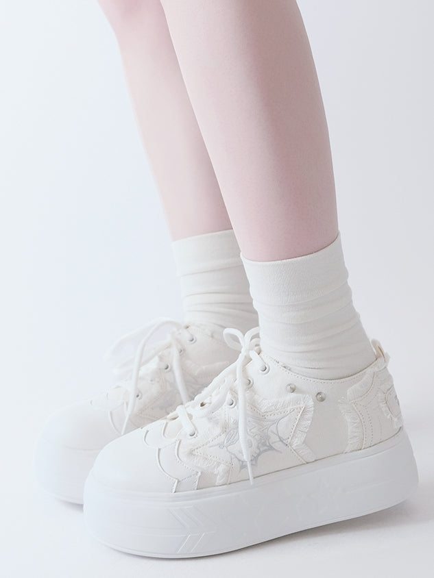 Applique Sneakers White Star Y2K Platform