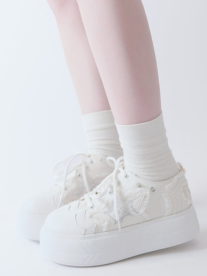Applique Sneakers White Star Y2K Platform
