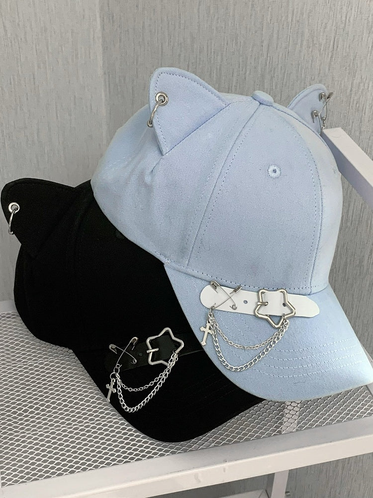 Ohrstecker Verzierte Kätzchenmütze Stern Blau/Schwarz/Gelb Kreuz Charm Schnalle