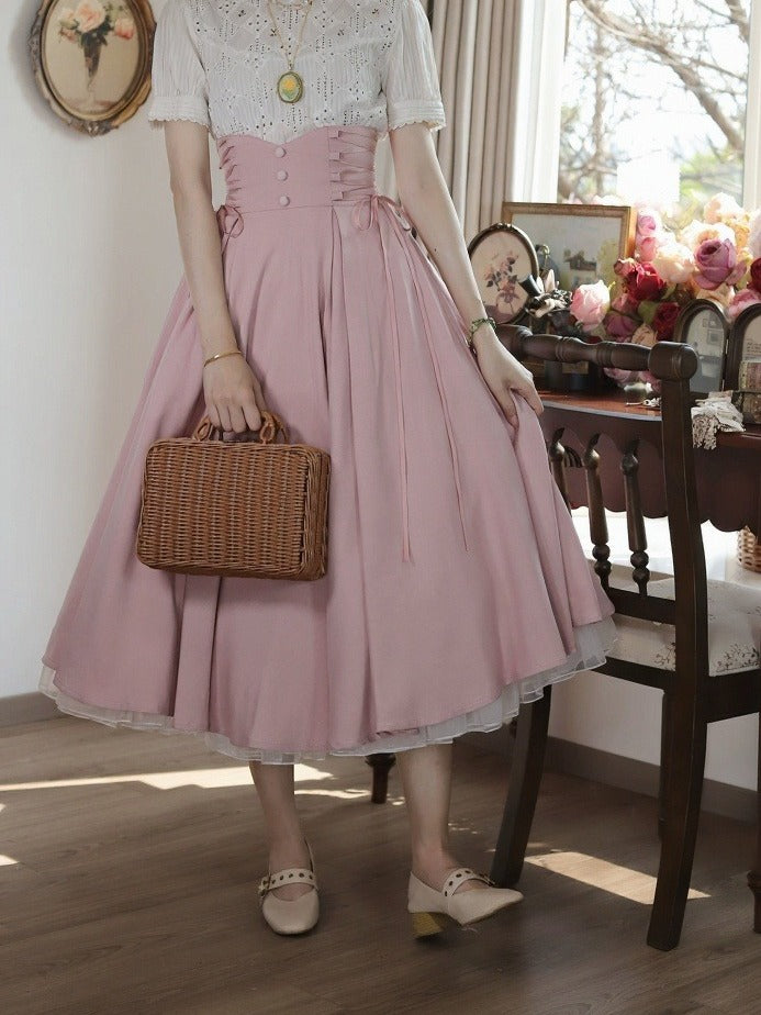Classic High Waist Skirt with Strap Detail - Tiny Garden