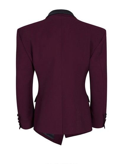Detachable Men's Front with Placket Wine Collar Button Leather Red Blazer