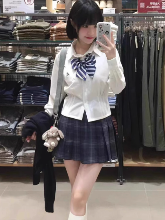 Skirt Uniform Pattern JK 42CM Plaid Blue Pleated
