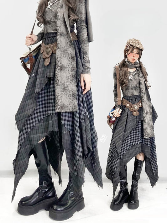 ハンカチ裾グレーウェイストランドパンクスカート