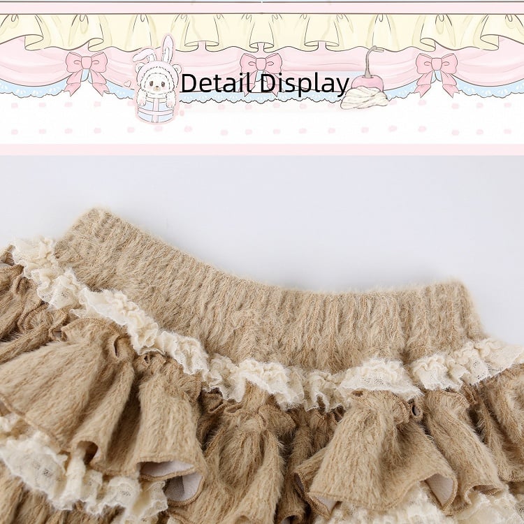 Kawaii Coffee Knit Tiered Ruffle Skirt with Built-In Shorts for Autumn - serendipity