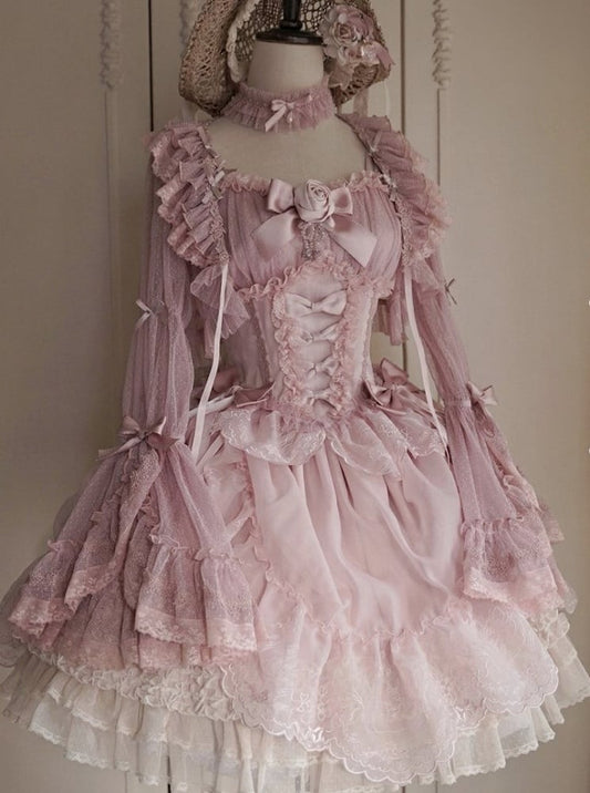 Pink Pink Bell Sleeves Lolita Cardigan - Moon River Moon River | LilyVow