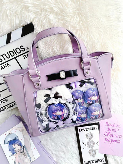 3 Colors Sweet Transparent Window Handbag with Bowknot & Ruffled Trim - Vigorous Girl
