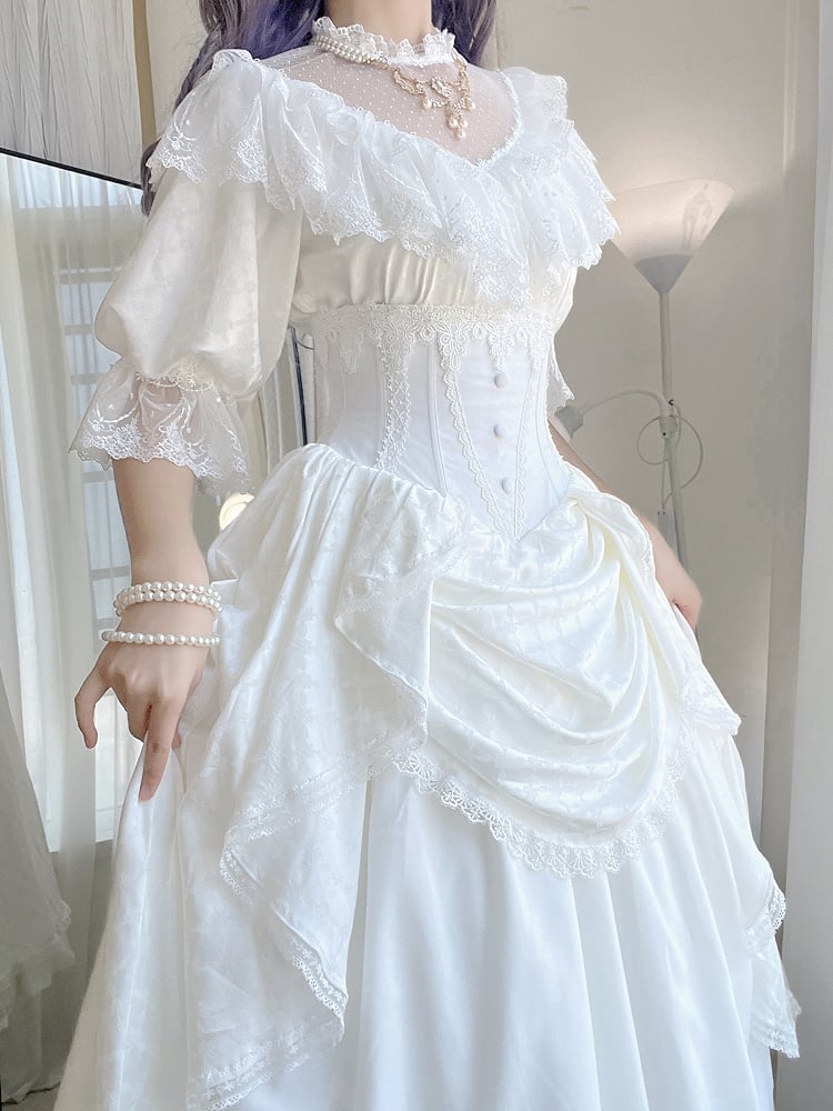 Weißer Korsettrock mit Knochen und hoher Taille, Aristokrat, Gothic, Lolita SK