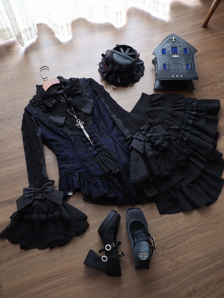 Black Bell Sleeve Lace Lolita Blouse - NnSTAR