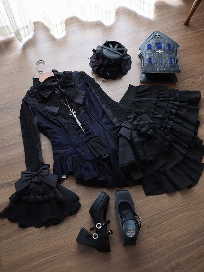 Black Bell Sleeve Lace Lolita Blouse - NnSTAR