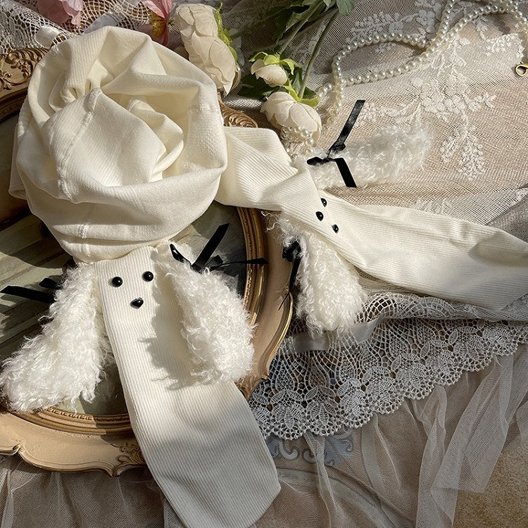 ブラック/ホワイトのスイートパピーイヤーリボンタイツ