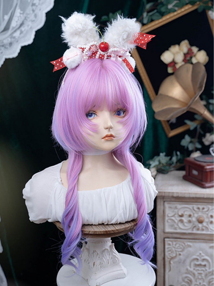 ウィッグ 姫系カラー オンブレヘア 前髪あり ウェーブカット 長さ72cm ピンクパープルエア