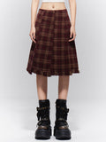 Raw Plaid Hem with Vintage Prep Brown-Red Skirt