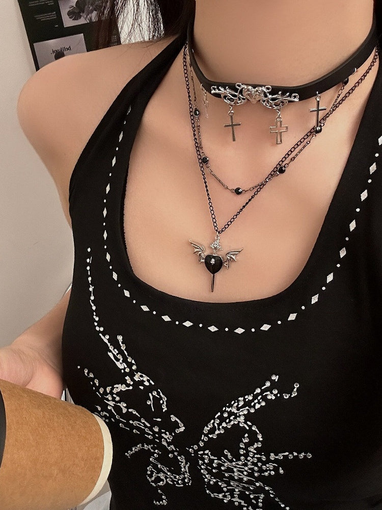 Black Layered Cross Chain Necklace - Kiwi Store