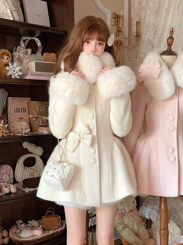 Bogen Faux Weiß Mantel Pelz Übergroßen Abnehmbare Mit