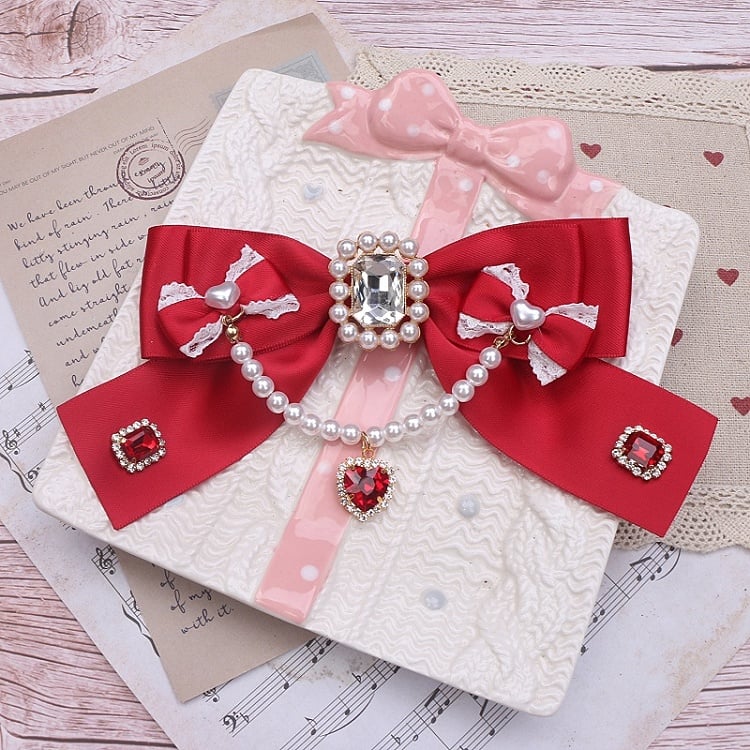 Bowknot Pearl Jirai 8 Rhinestone Color Chain Options Brooch Kei