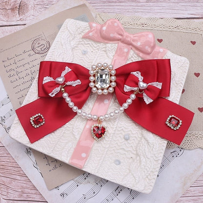 Bowknot Pearl Jirai 8 Rhinestone Color Chain Options Brooch Kei