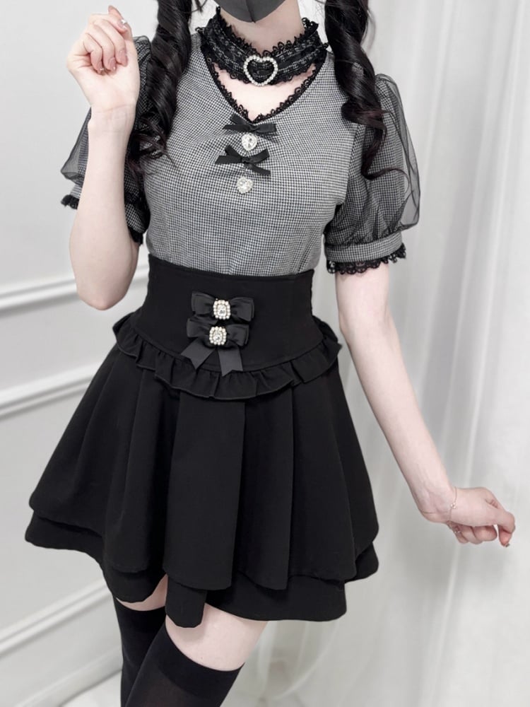 Decoration Choker Design Houndstooth Black Bowknot and Rhinestone